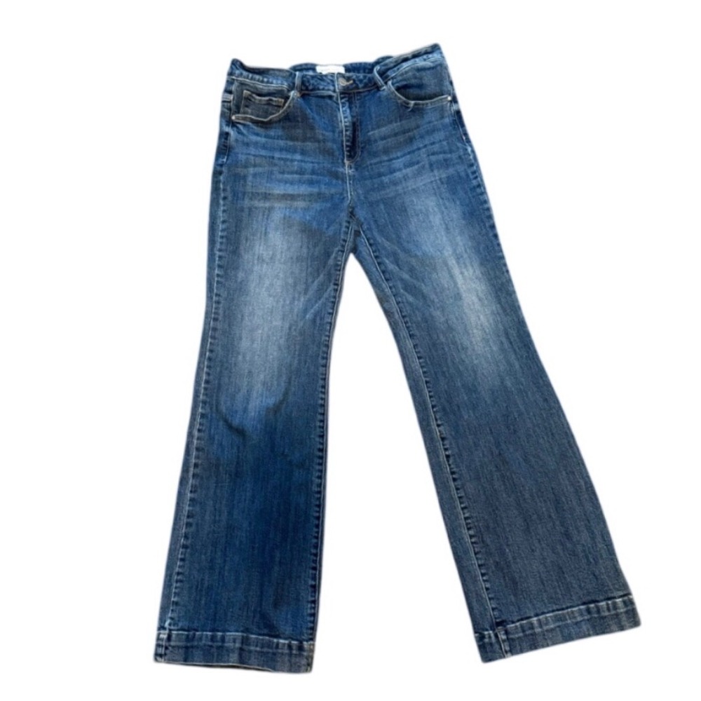 Risen Jeans Womens 1XL Blue Wide Leg Flare High Rise Denim RDP5622X Medium Wash